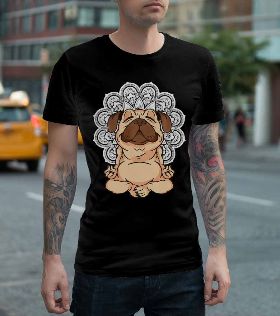 Mandala Ganesha Tribal Orna Yoga Pug Dog T-Shirt
