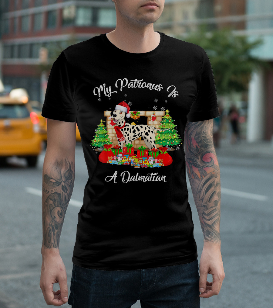My Patronus Is A Dalmatian With Christmas Santa Hat And Holiday Decor T-Shirt