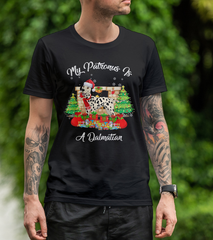 My Patronus Is A Dalmatian With Christmas Santa Hat And Holiday Decor T-Shirt