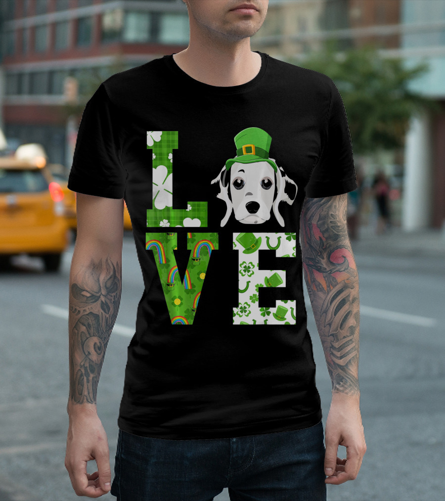 Love Dalmatian St Patricks Day Shamrock Hat Rainbow T-Shirt