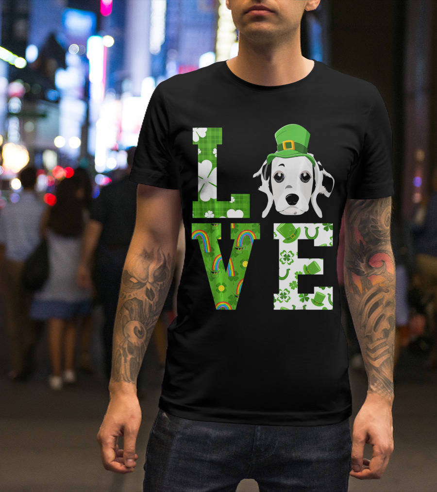 Love Dalmatian St Patricks Day Shamrock Hat Rainbow T-Shirt