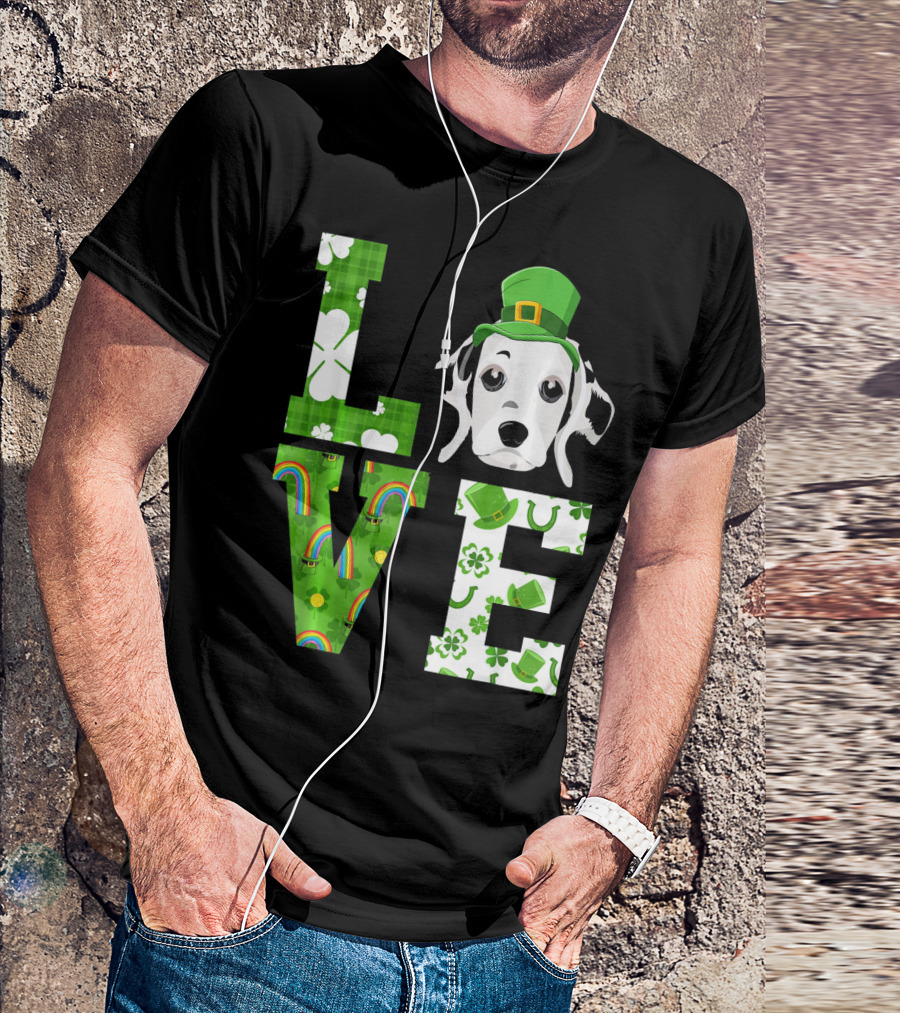 Love Dalmatian St Patricks Day Shamrock Hat Rainbow T-Shirt