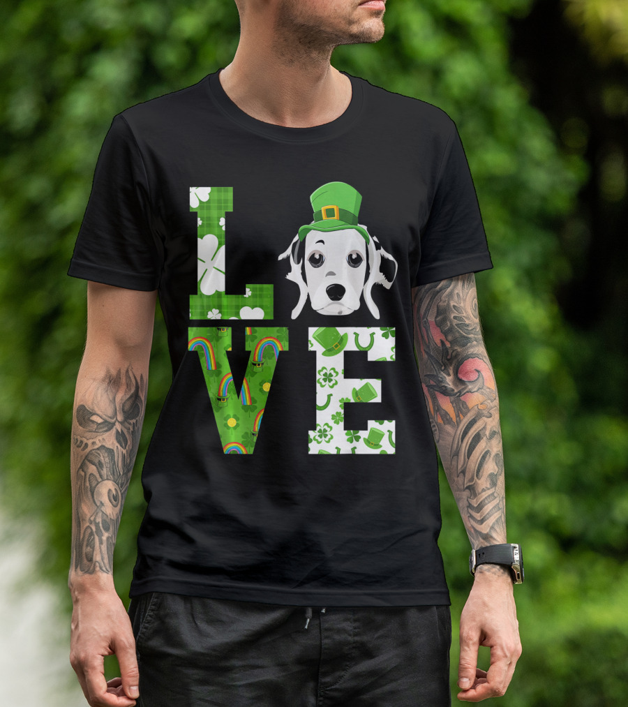Love Dalmatian St Patricks Day Shamrock Hat Rainbow T-Shirt