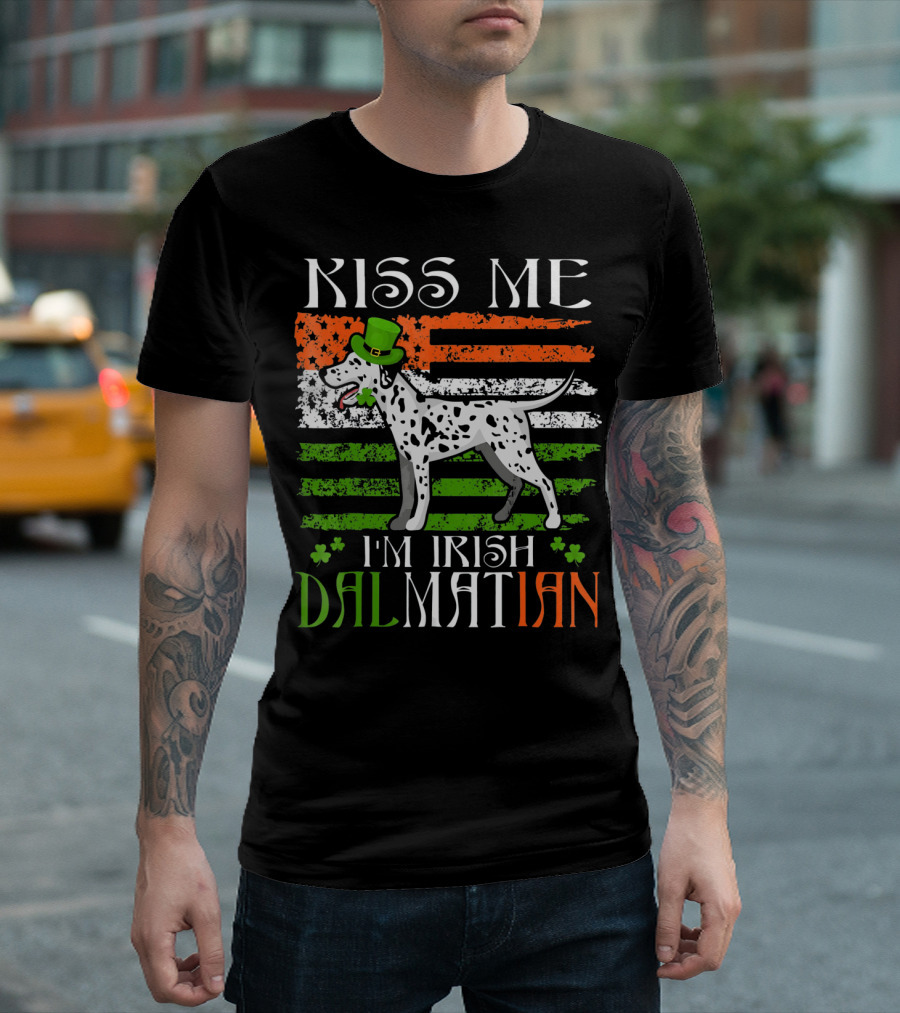 Kiss Me I'm Irish Dalmatian St Patrick's Day Shamrock Hat Stripes T-Shirt