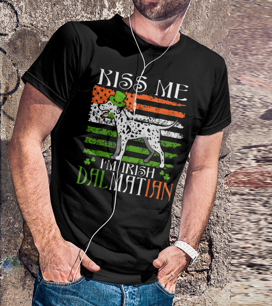 Kiss Me I'm Irish Dalmatian St Patrick's Day Shamrock Hat Stripes T-Shirt