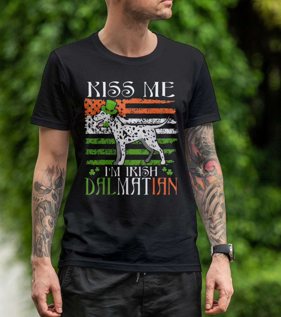 Kiss Me I'm Irish Dalmatian St Patrick's Day Shamrock Hat Stripes T-Shirt