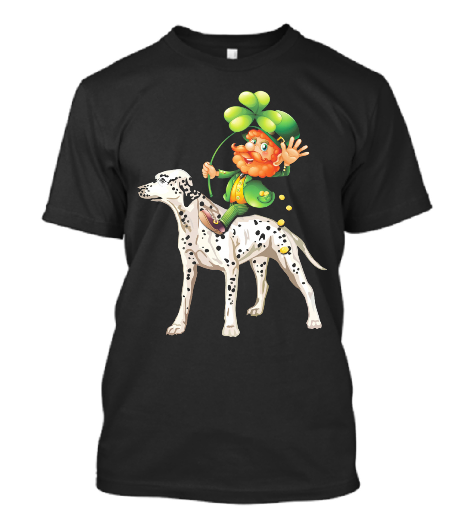 Leprechaun Riding Dalmatian Dog Irish Shamrock T-Shirt