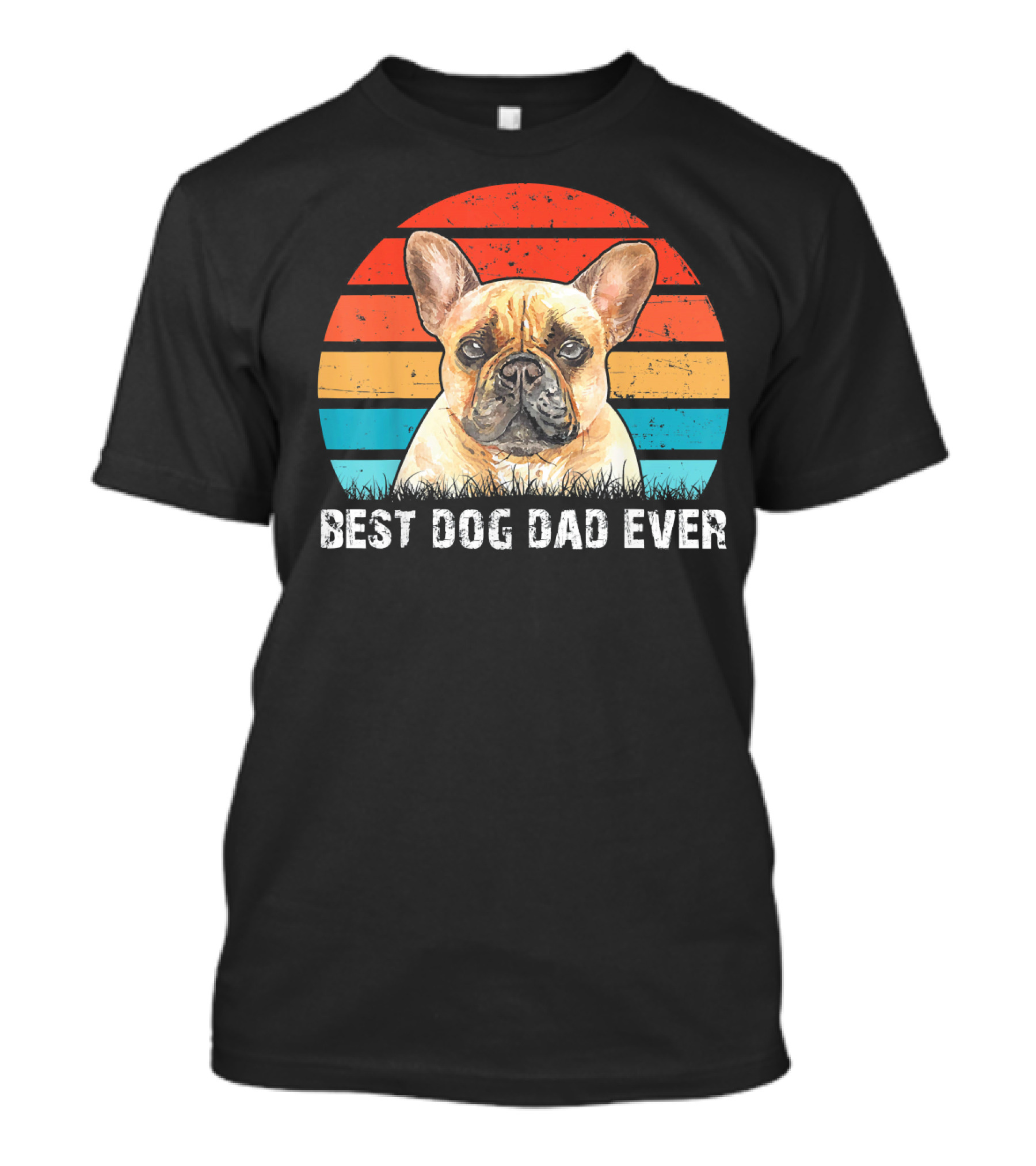 Best Dog Dad Ever French Bull Mens Retro Sunset T-Shirt