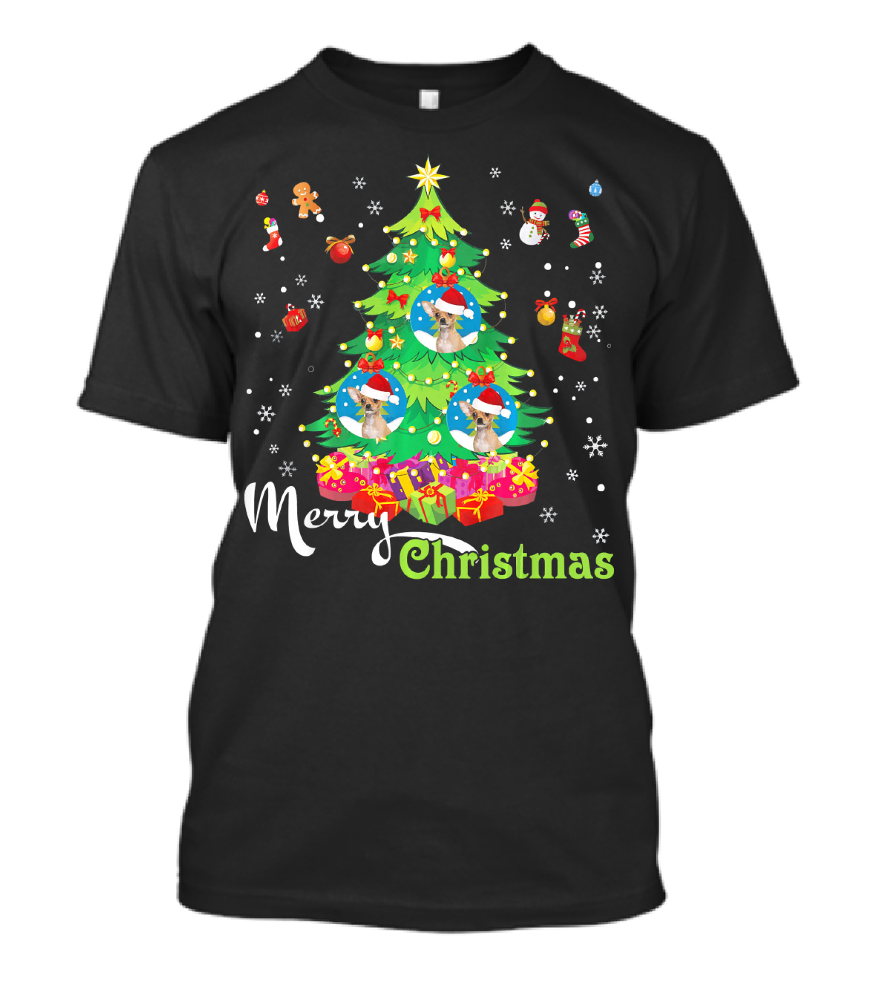 Merry Christmas Chihuahua Dog Tree With Gifts And Ornaments T-Shirt