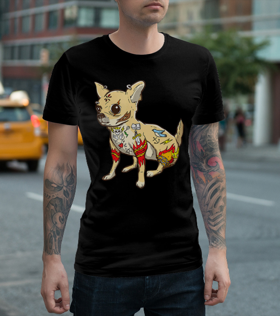 Inked Funny Chihuahua With Tattoos And Symbols T-Shirt