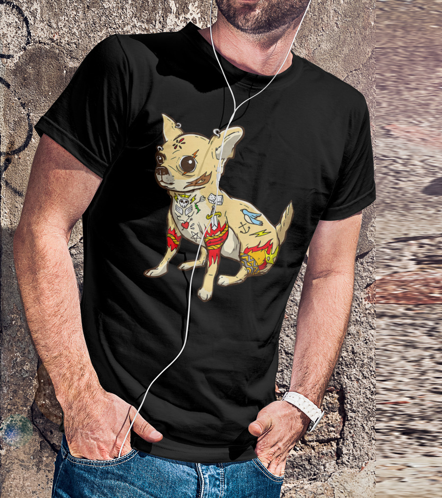 Inked Funny Chihuahua With Tattoos And Symbols T-Shirt