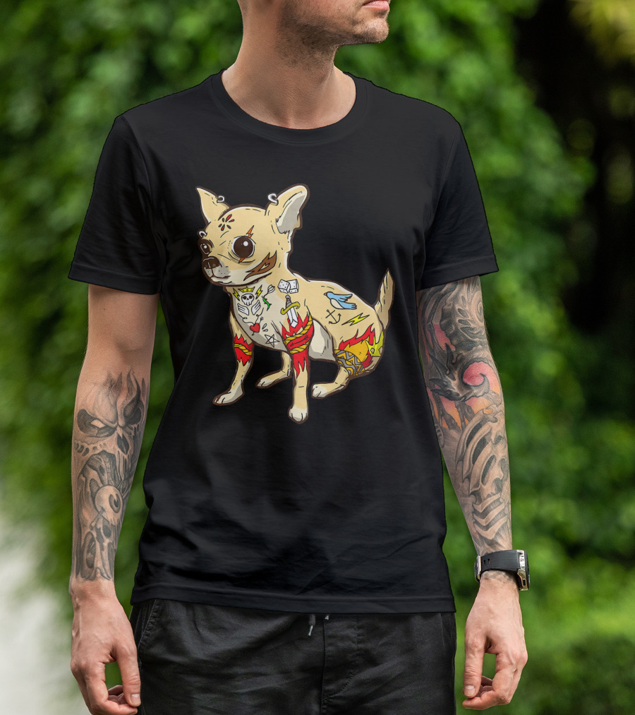 Inked Funny Chihuahua With Tattoos And Symbols T-Shirt
