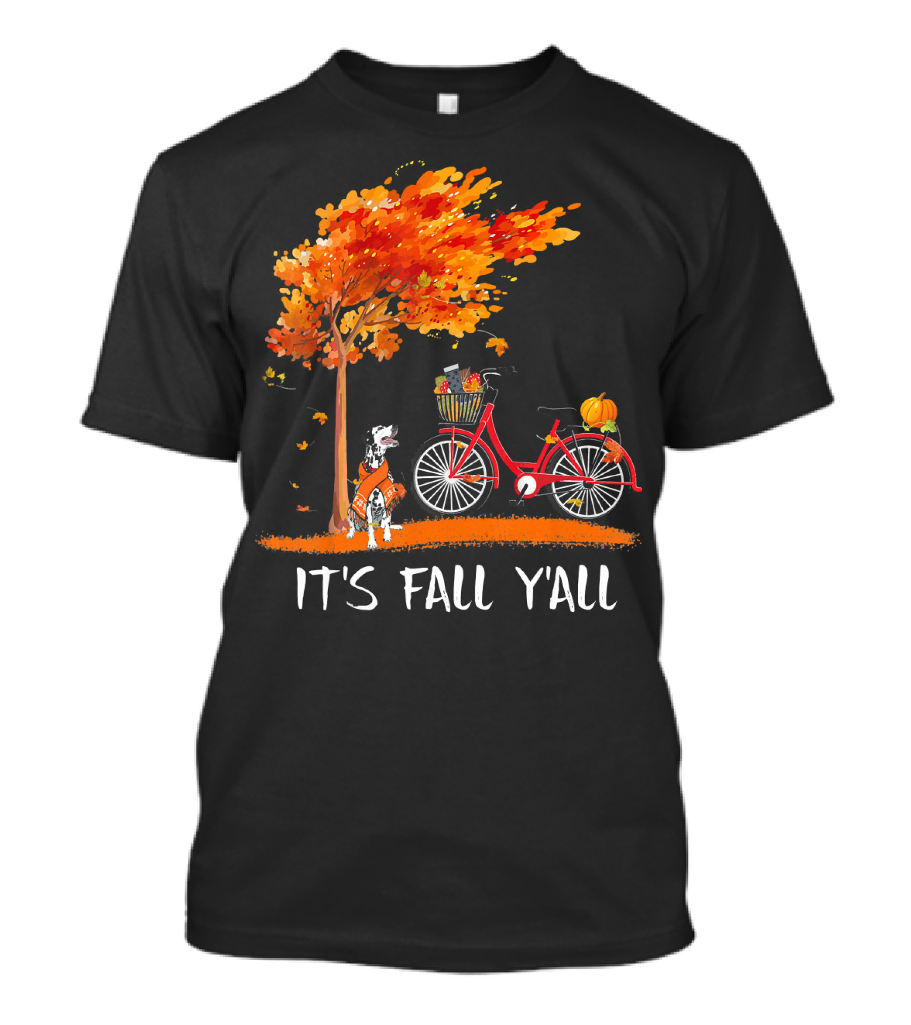 Its Fall Yall Dalmatian Bike Pumpkin Autumn Tree T-Shirt