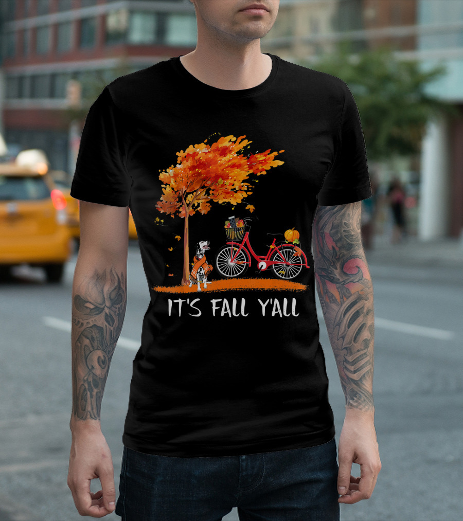 Its Fall Yall Dalmatian Bike Pumpkin Autumn Tree T-Shirt