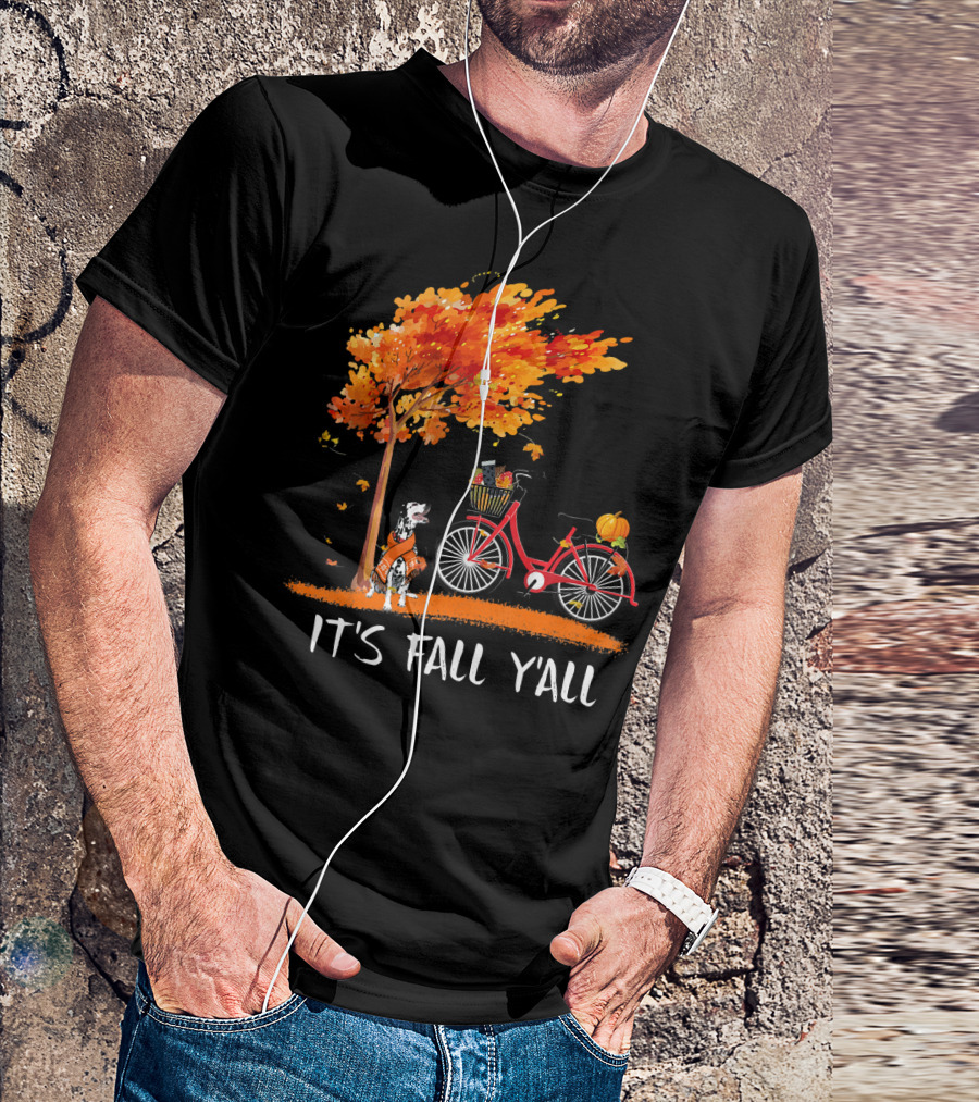 Its Fall Yall Dalmatian Bike Pumpkin Autumn Tree T-Shirt