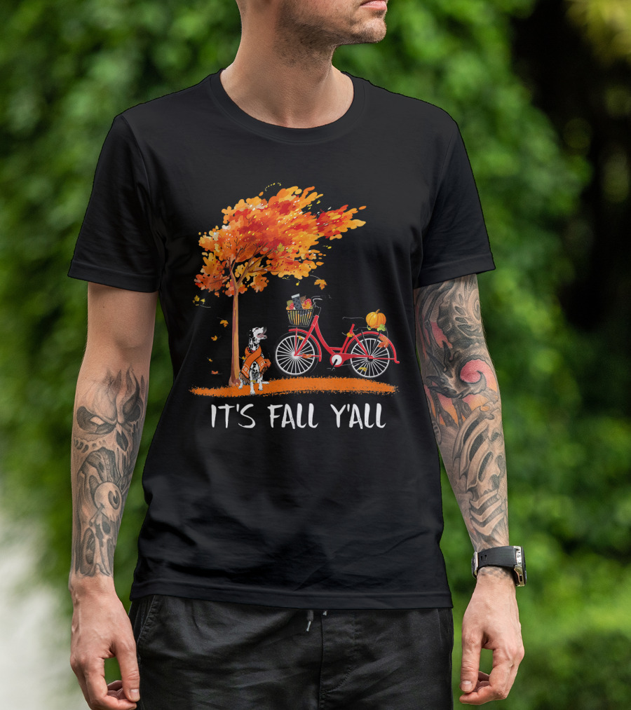 Its Fall Yall Dalmatian Bike Pumpkin Autumn Tree T-Shirt