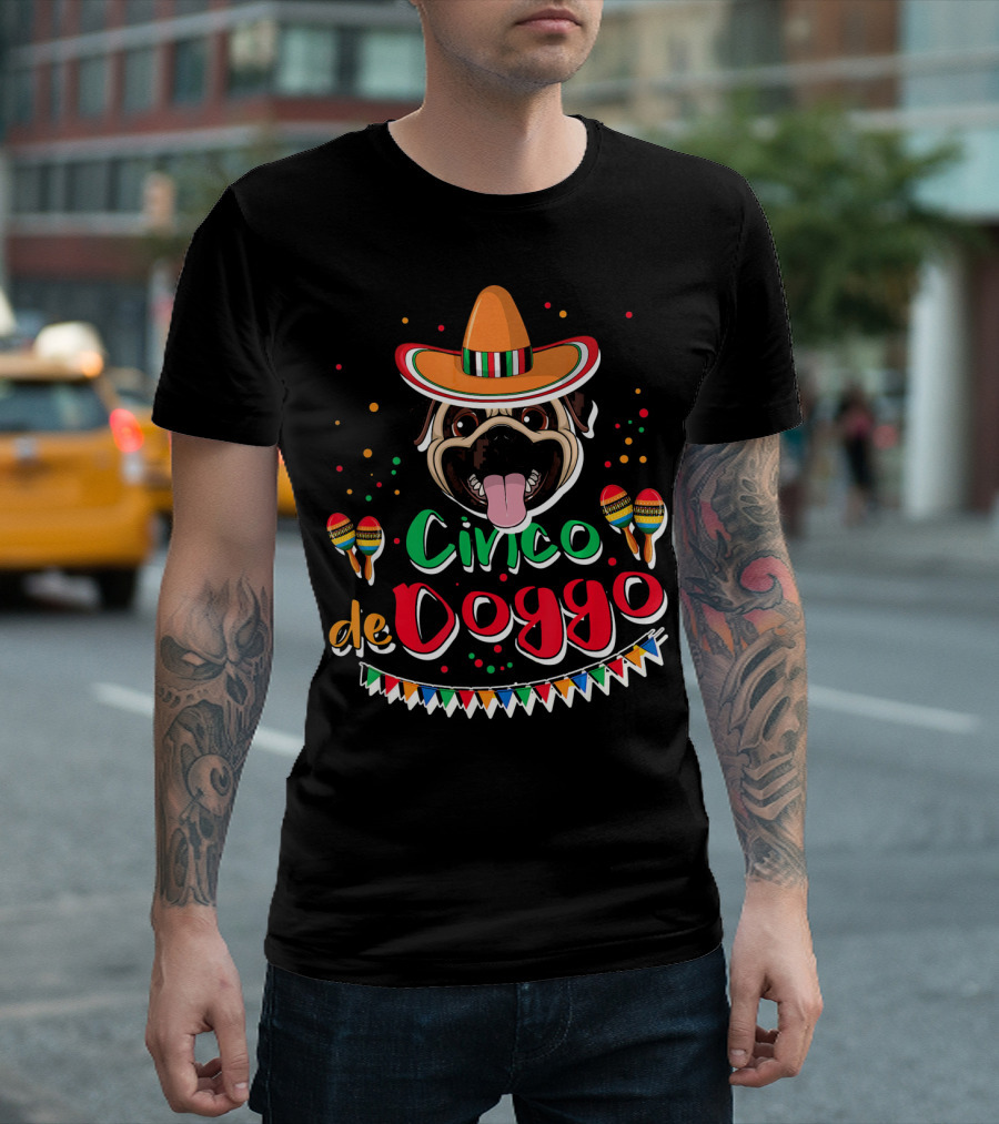 Pug Dog with Sombrero Maracas Cinco De Doggo T-Shirt