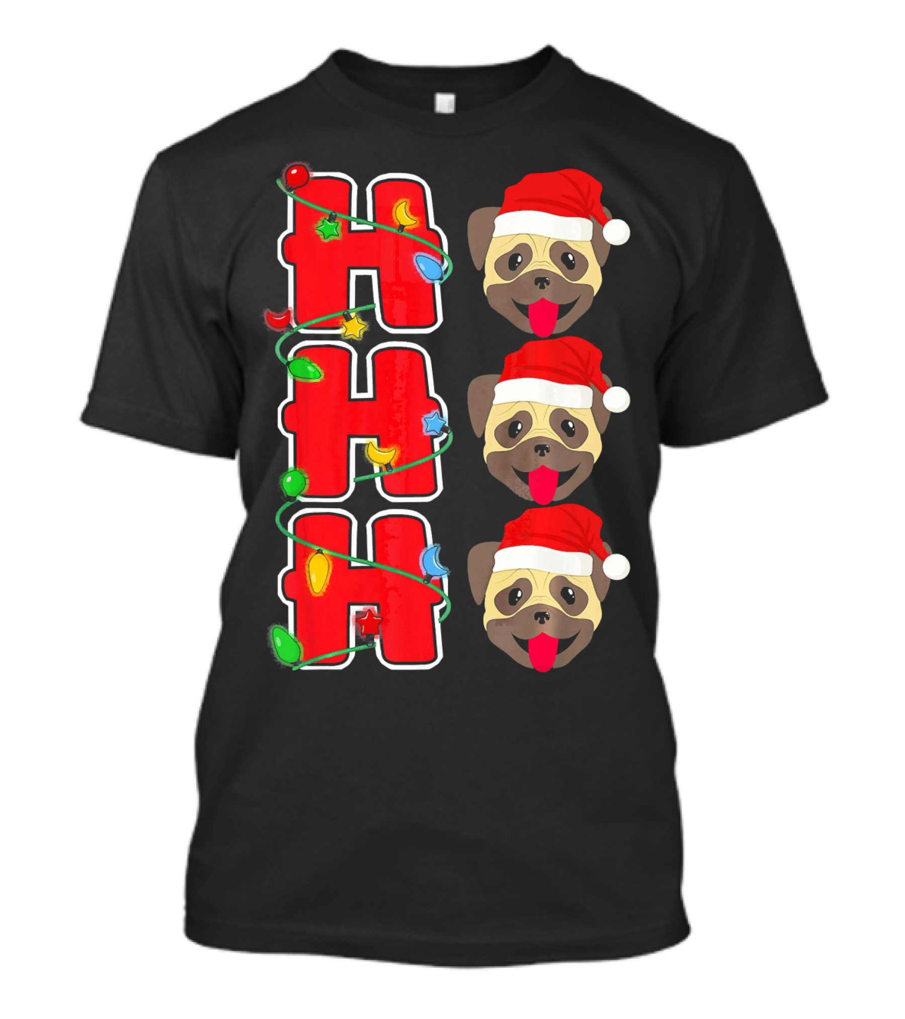 Ho Ho Ho Santa Pug Christmas Lights Hat T-Shirt