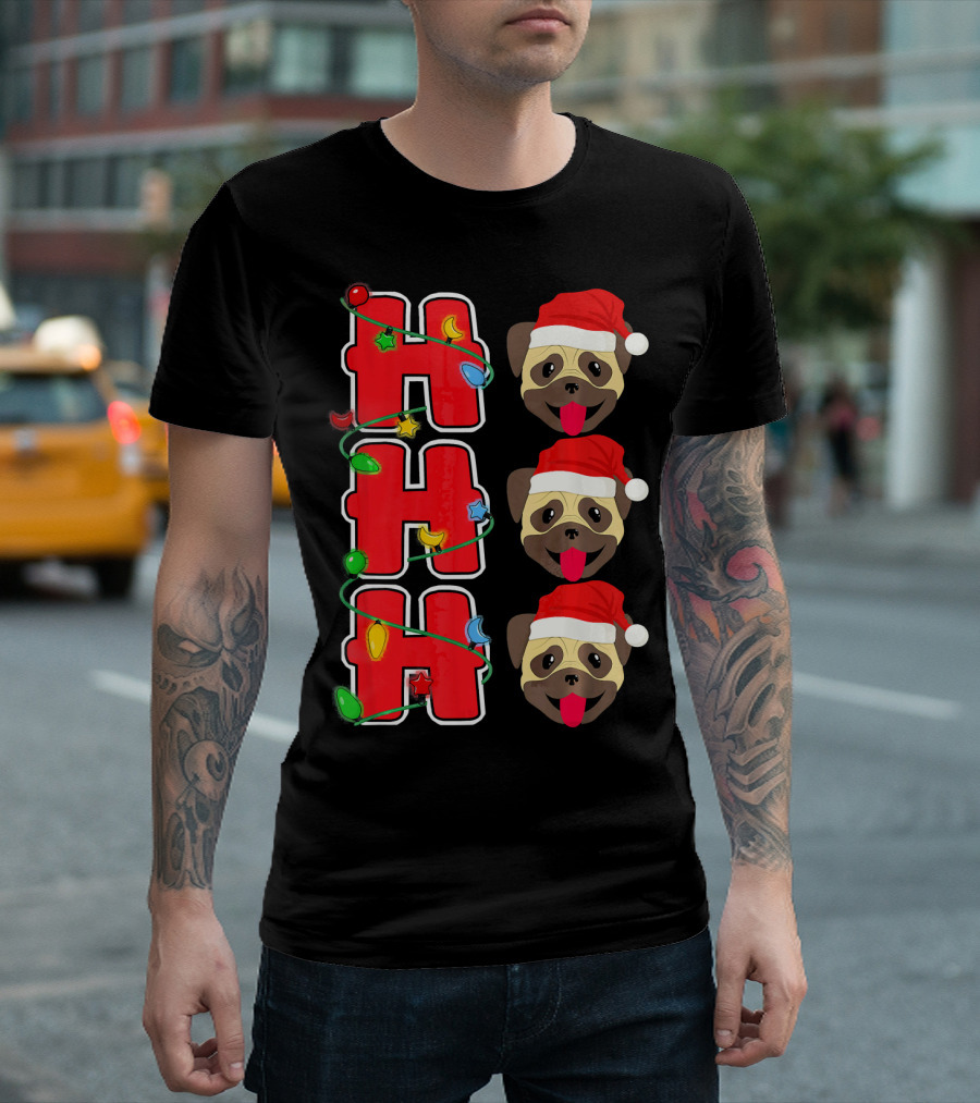 Ho Ho Ho Santa Pug Christmas Lights Hat T-Shirt