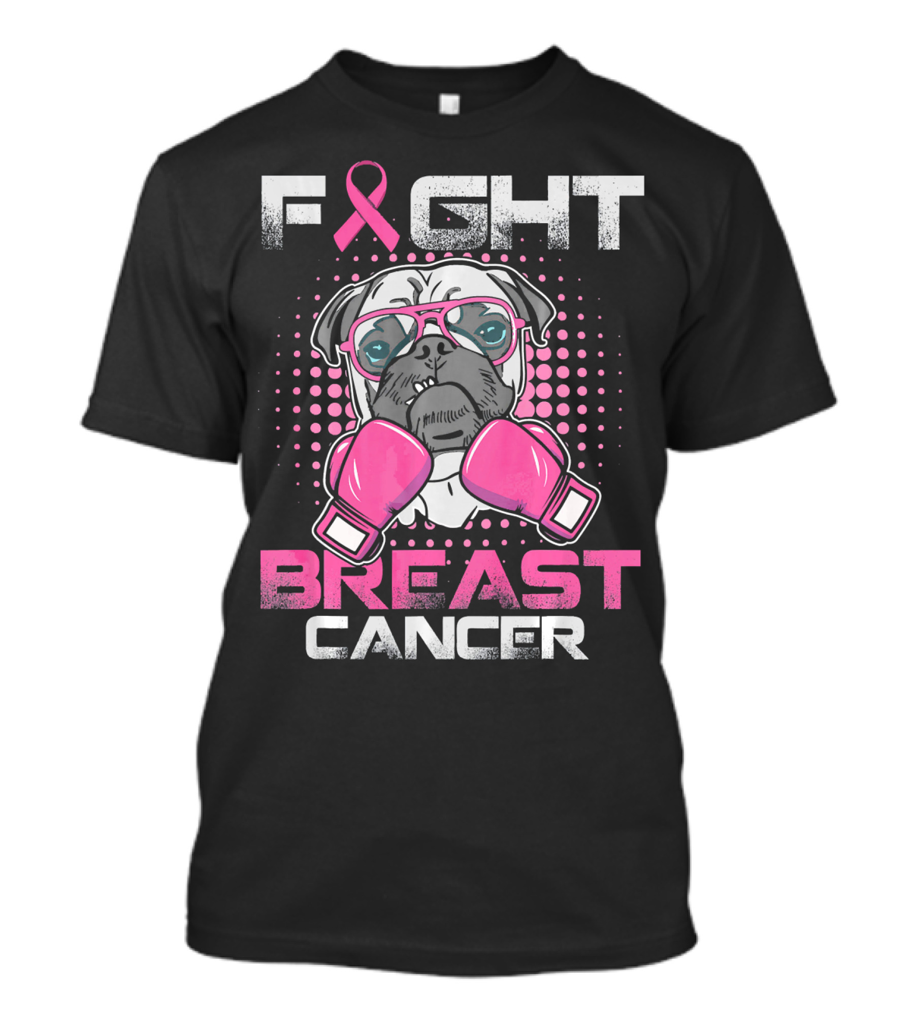 Fight Breast Cancer Pug Pink Boxing Gloves T-Shirt