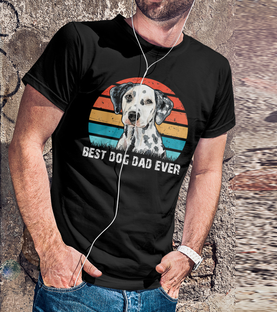 Best Dog Dad Ever Dalmatian Retro Stripes T-Shirt