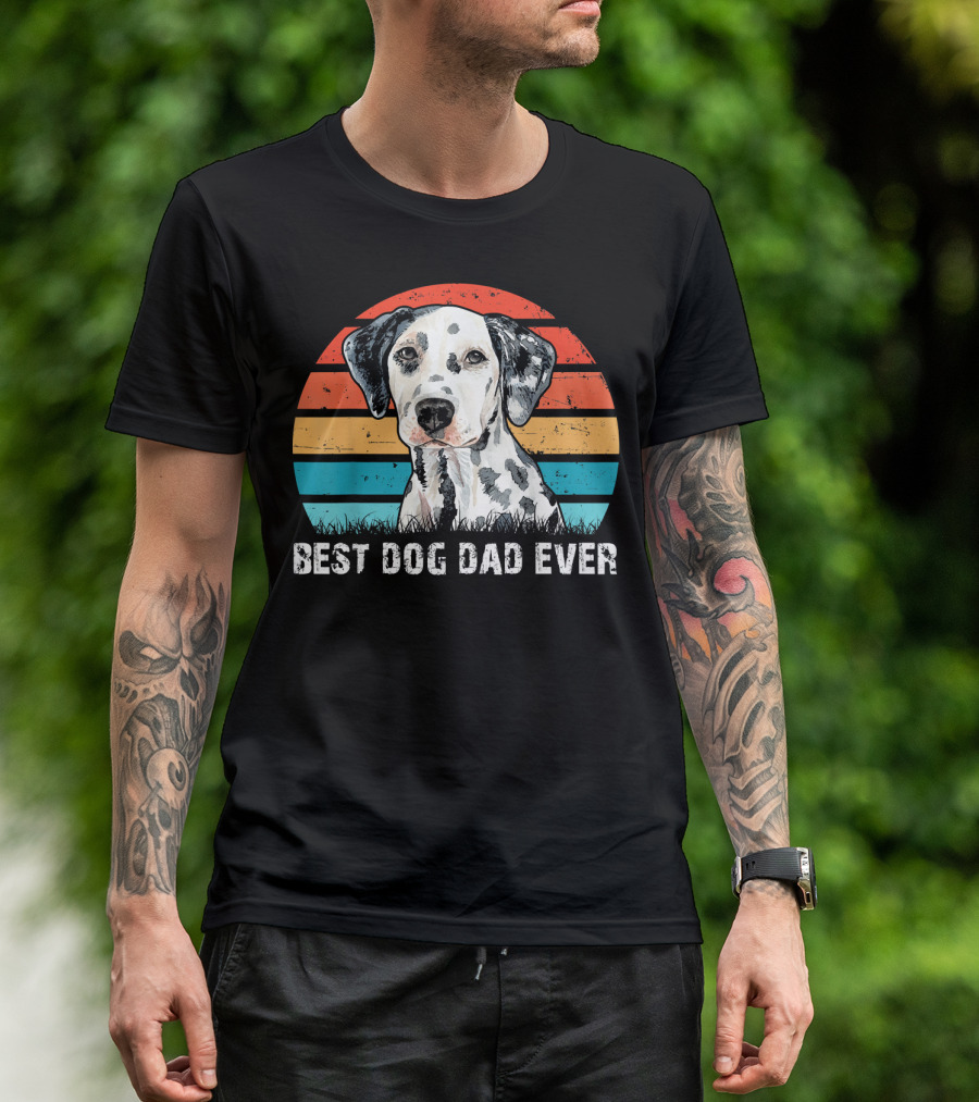 Best Dog Dad Ever Dalmatian Retro Stripes T-Shirt