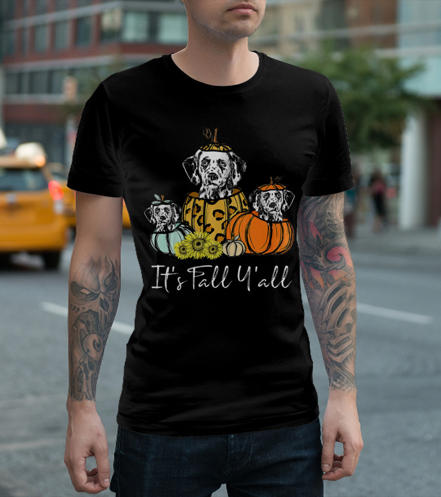 Its Fall Yall Dalmatian Dog Pumpkin Trio T-Shirt
