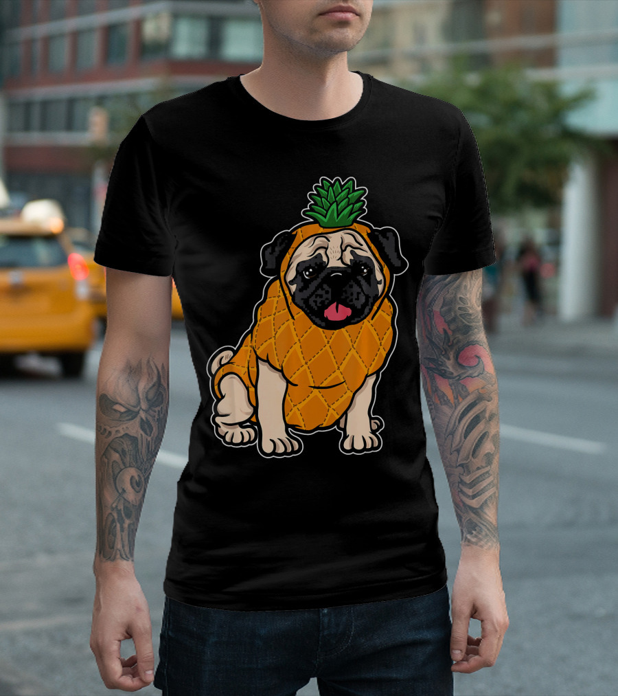 Pineapple Pug Funny Summer Tropi Dog Costume T-Shirt