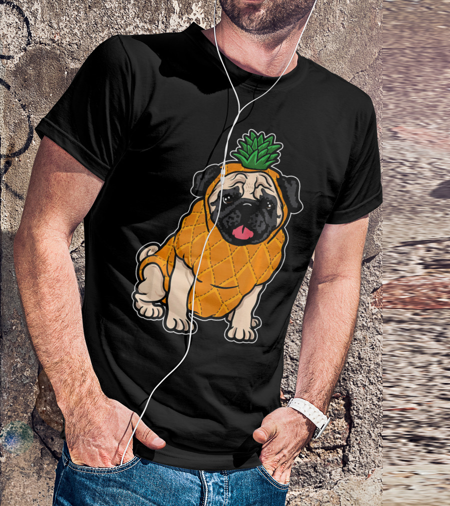 Pineapple Pug Funny Summer Tropi Dog Costume T-Shirt