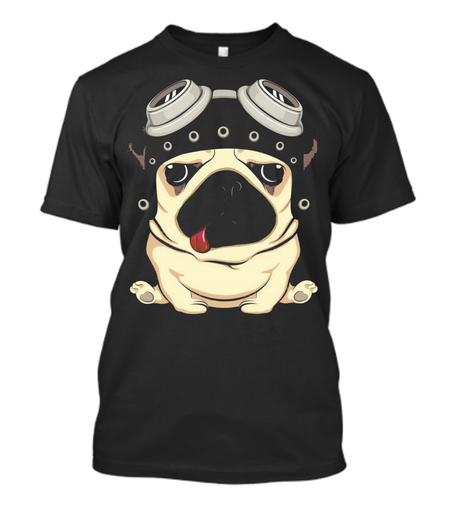 Pug Dog With Steampunk Aviator Goggles And Helmet T-Shirt