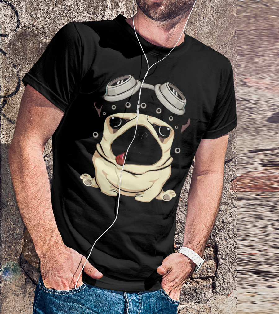 Pug Dog With Steampunk Aviator Goggles And Helmet T-Shirt