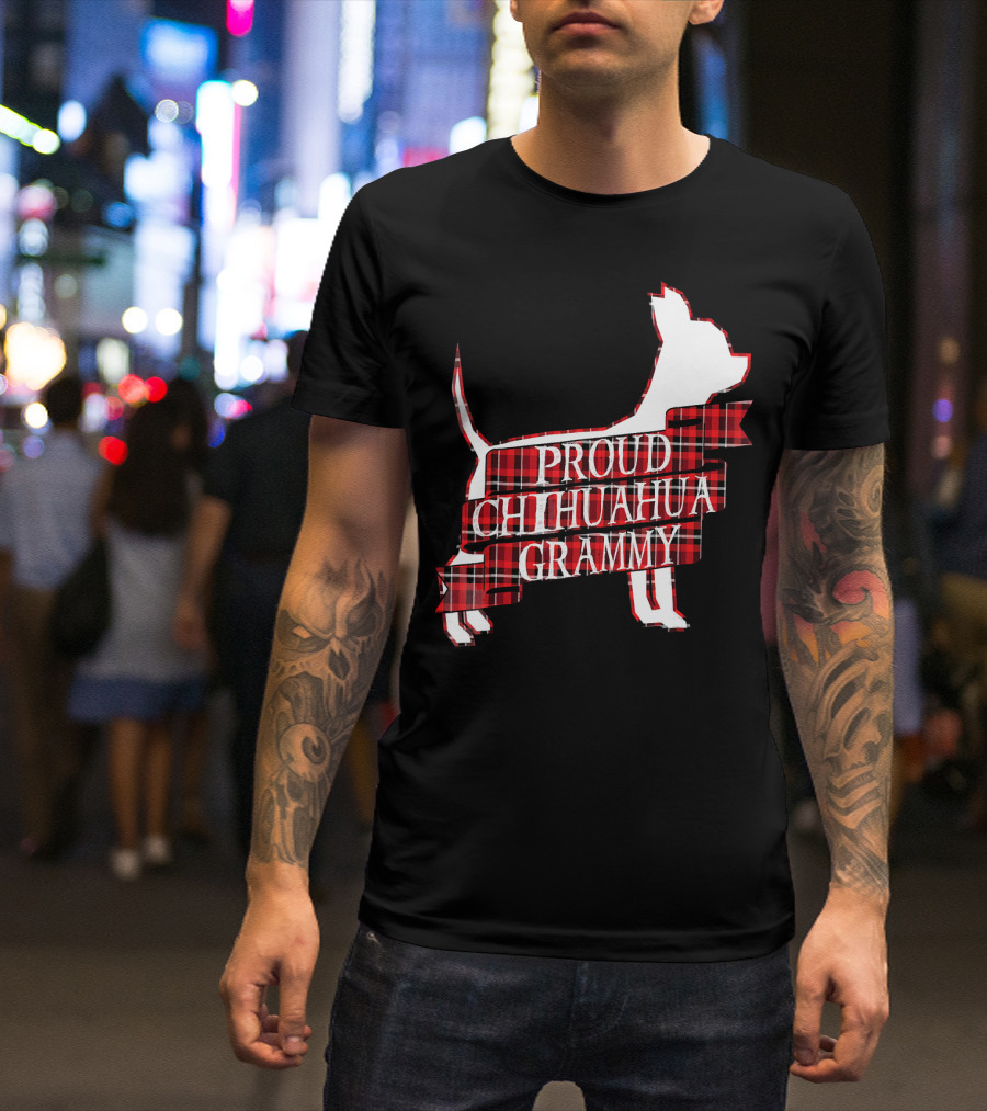Proud Chihuahua Grammy Plaid Silhouette Dog T-Shirt
