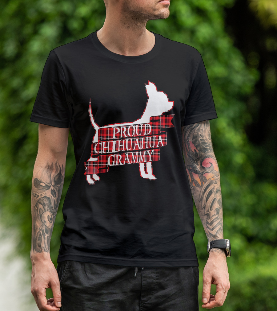 Proud Chihuahua Grammy Plaid Silhouette Dog T-Shirt