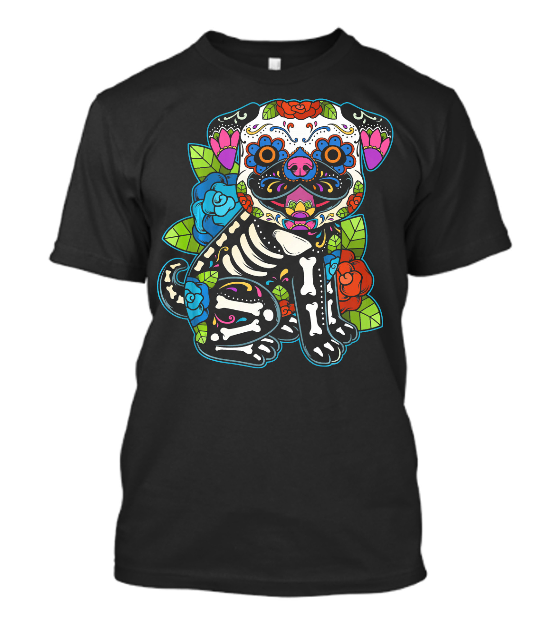 Pug Sugar Skull Calavera Dia De Los Muertos Mexico Dog T-Shirt