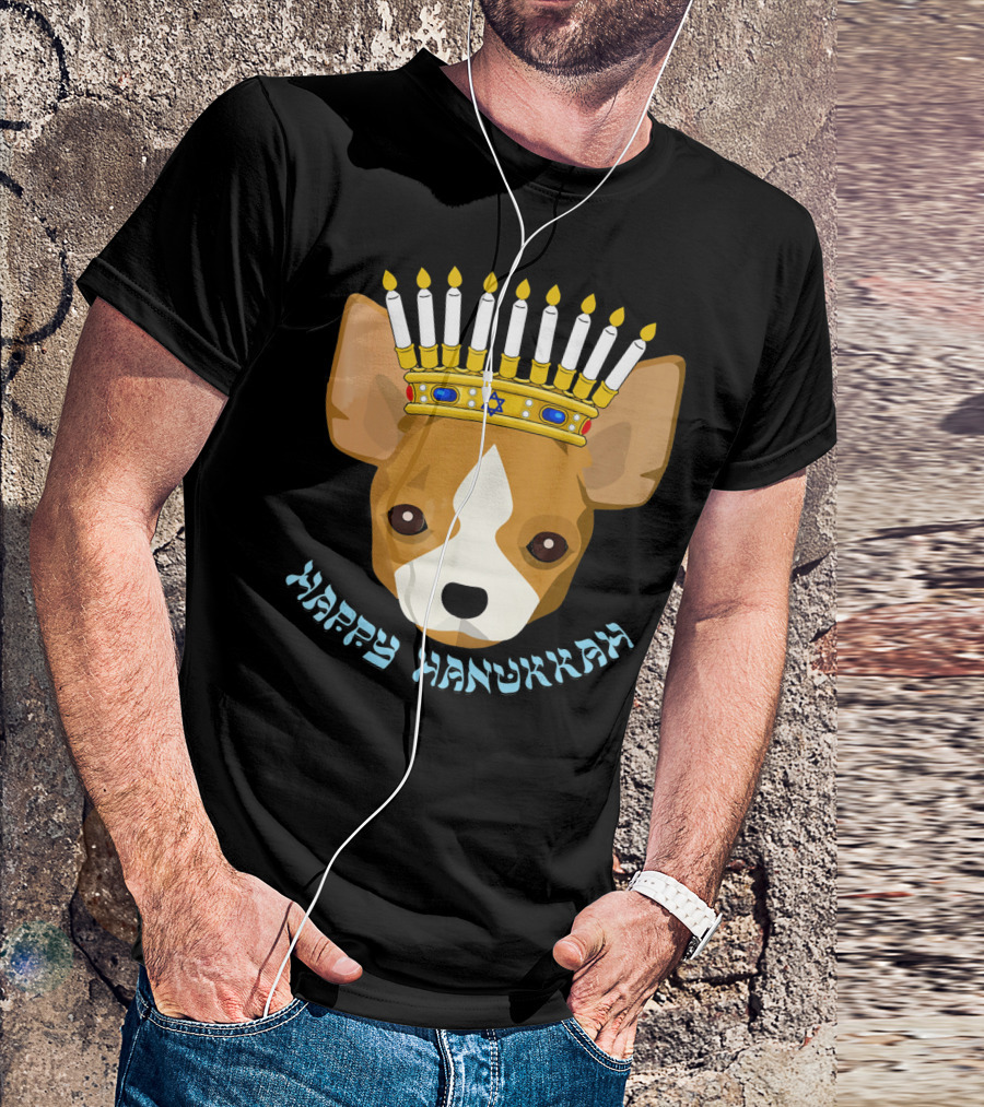 Happy Hanukkah Funny Chihuahua Menorah Dog Candle Star T-Shirt