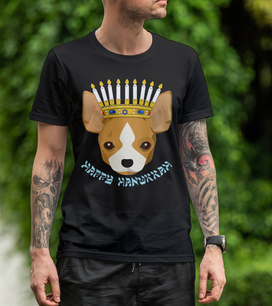 Happy Hanukkah Funny Chihuahua Menorah Dog Candle Star T-Shirt