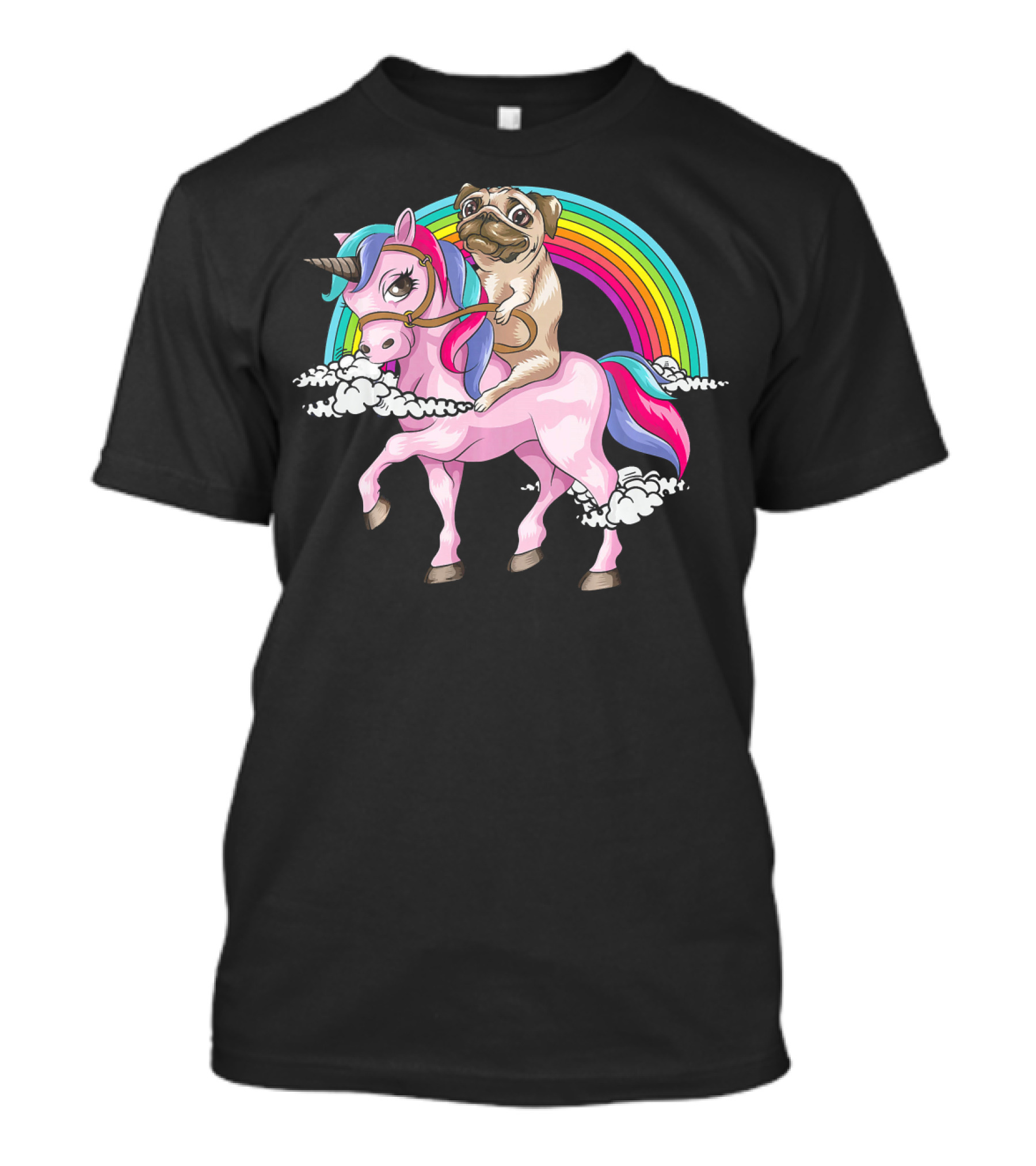 Pug Riding Unicorn Rainbow Pugacorn Dog Clouds And Magic Horse T-Shirt