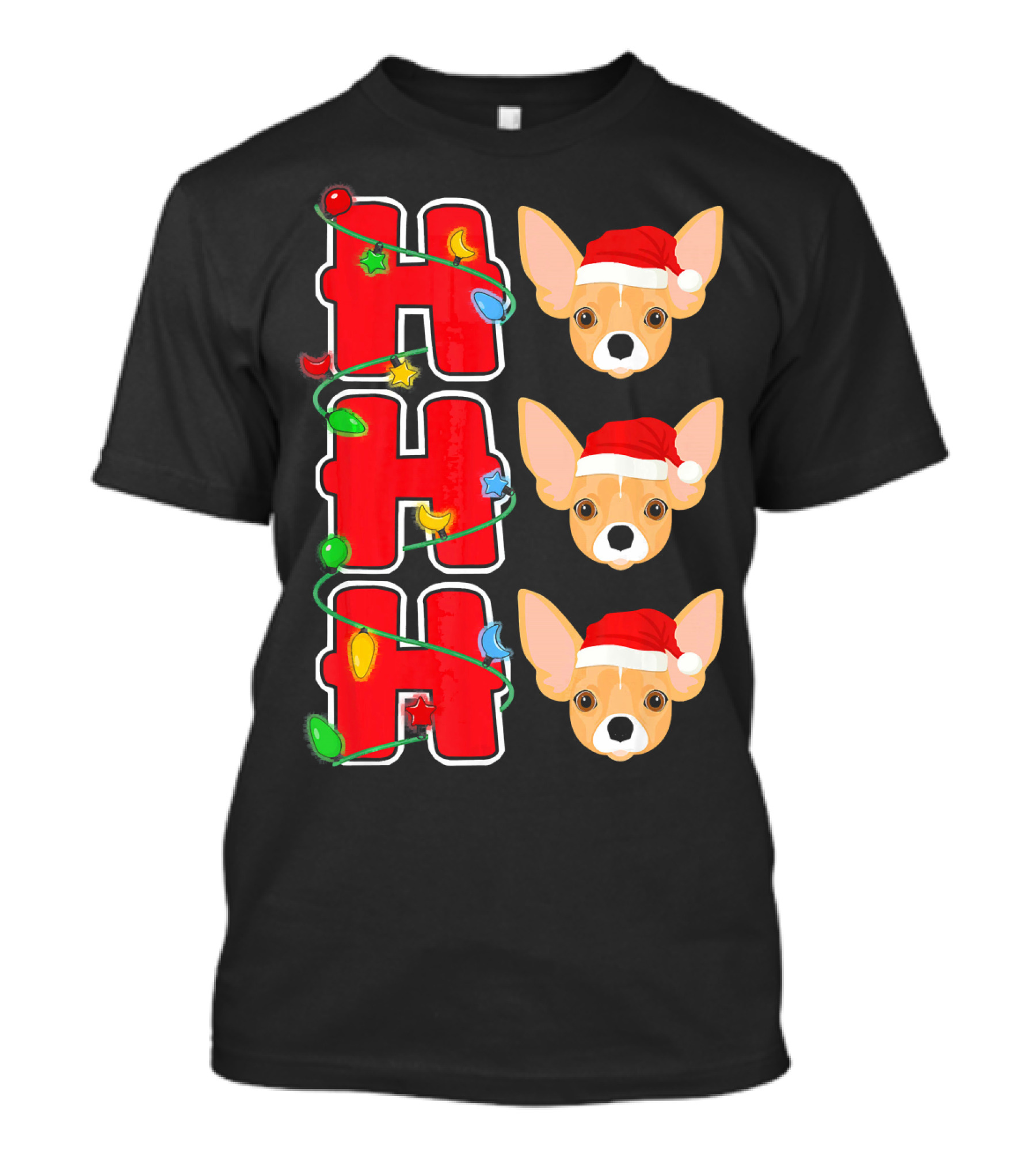 Ho Ho Ho Santa Chihuahua With Christmas Lights T-Shirt