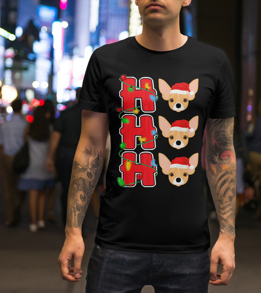 Ho Ho Ho Santa Chihuahua With Christmas Lights T-Shirt