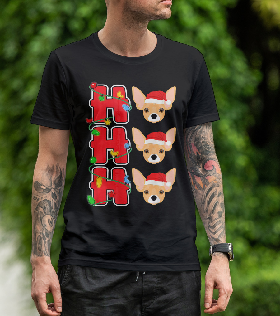 Ho Ho Ho Santa Chihuahua With Christmas Lights T-Shirt