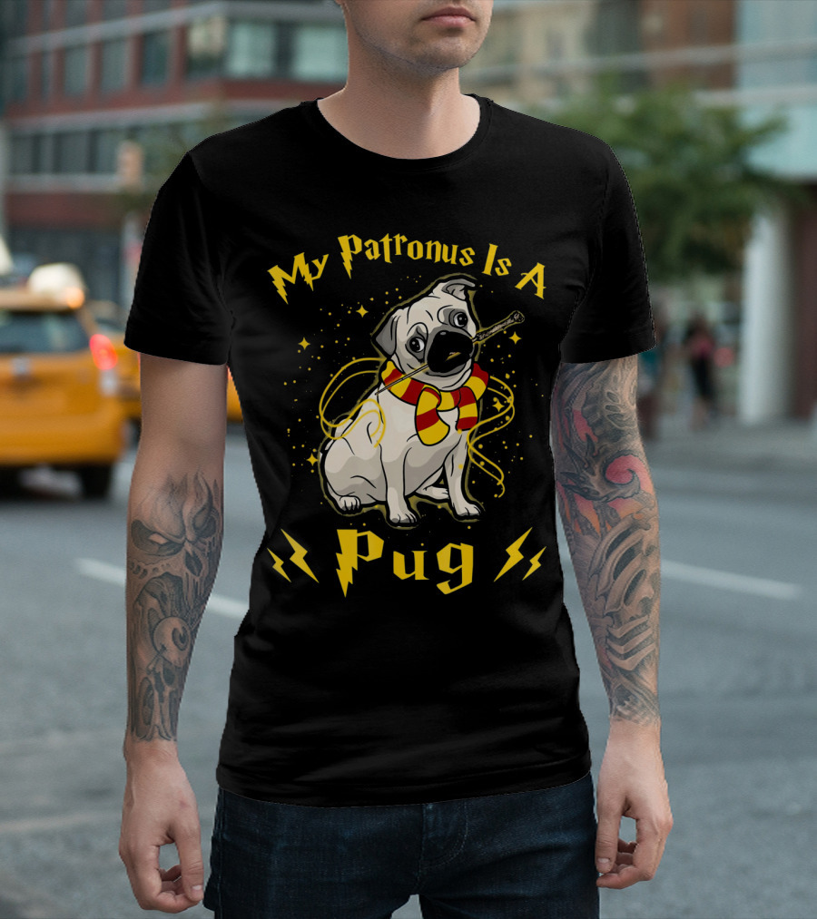 My Patronus Is A Pug with Magical Wand and Scarf T-Shirt