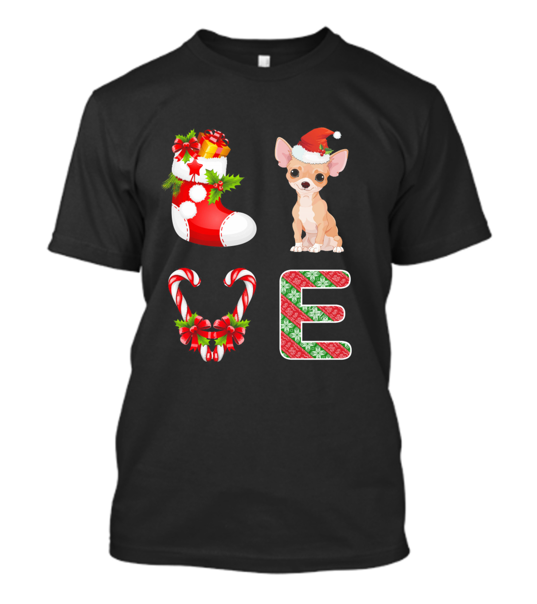 I Love Chihuahua Funny Santa Christmas Chihuahua Stocking And Candy Canes T-Shirt