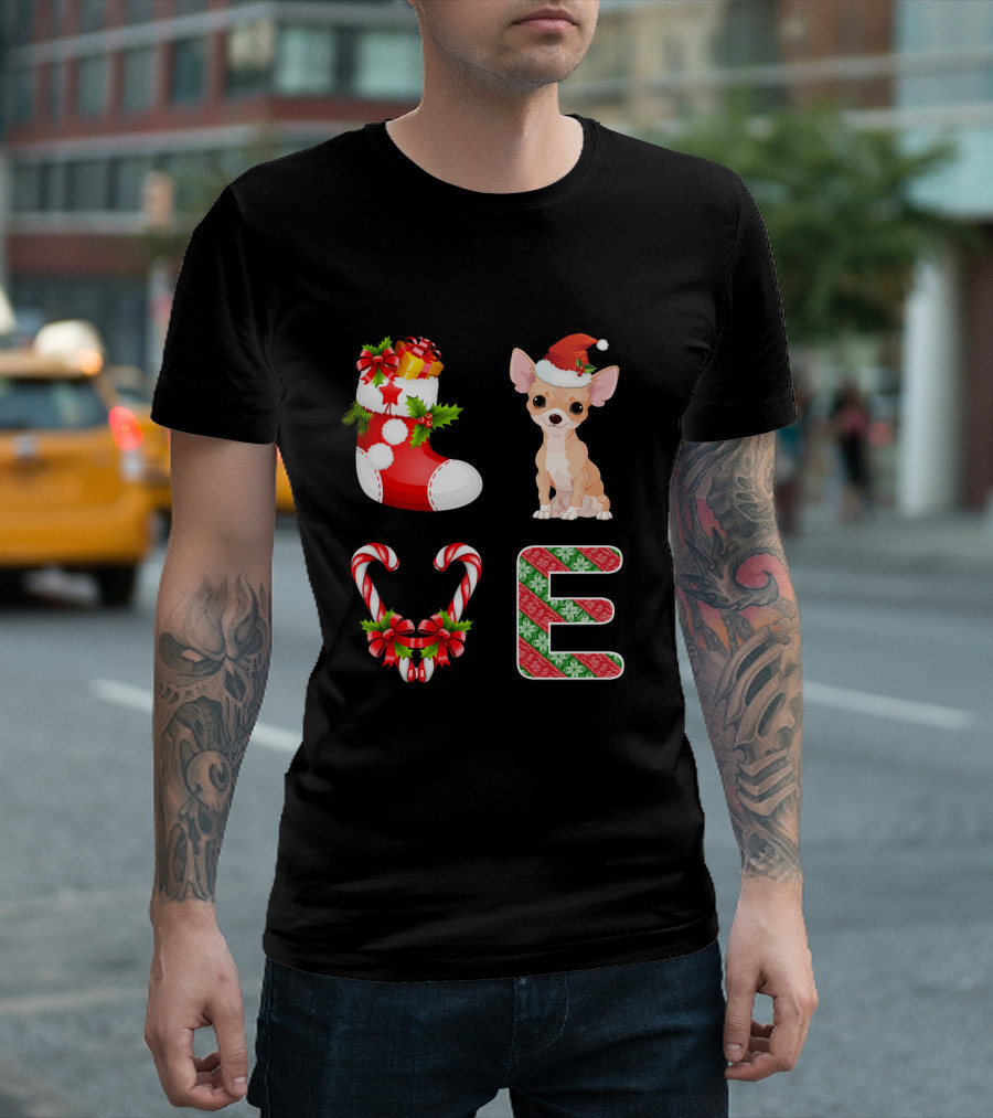 I Love Chihuahua Funny Santa Christmas Chihuahua Stocking and Candy Canes T-Shirt