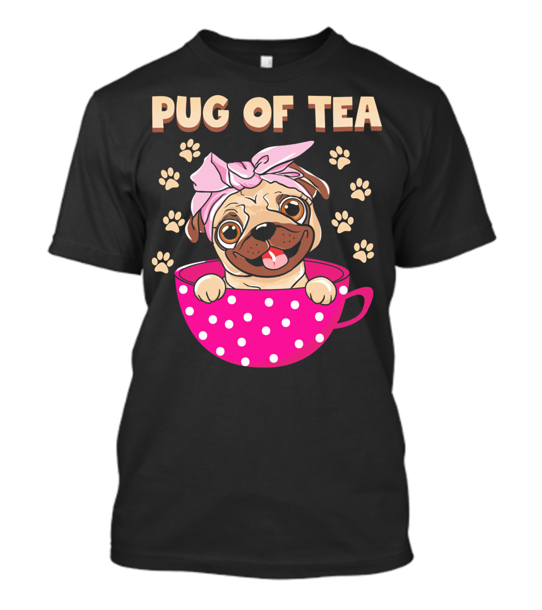 Pug Of Tea Pug Dog In Pink Polka Dot Cup T-Shirt