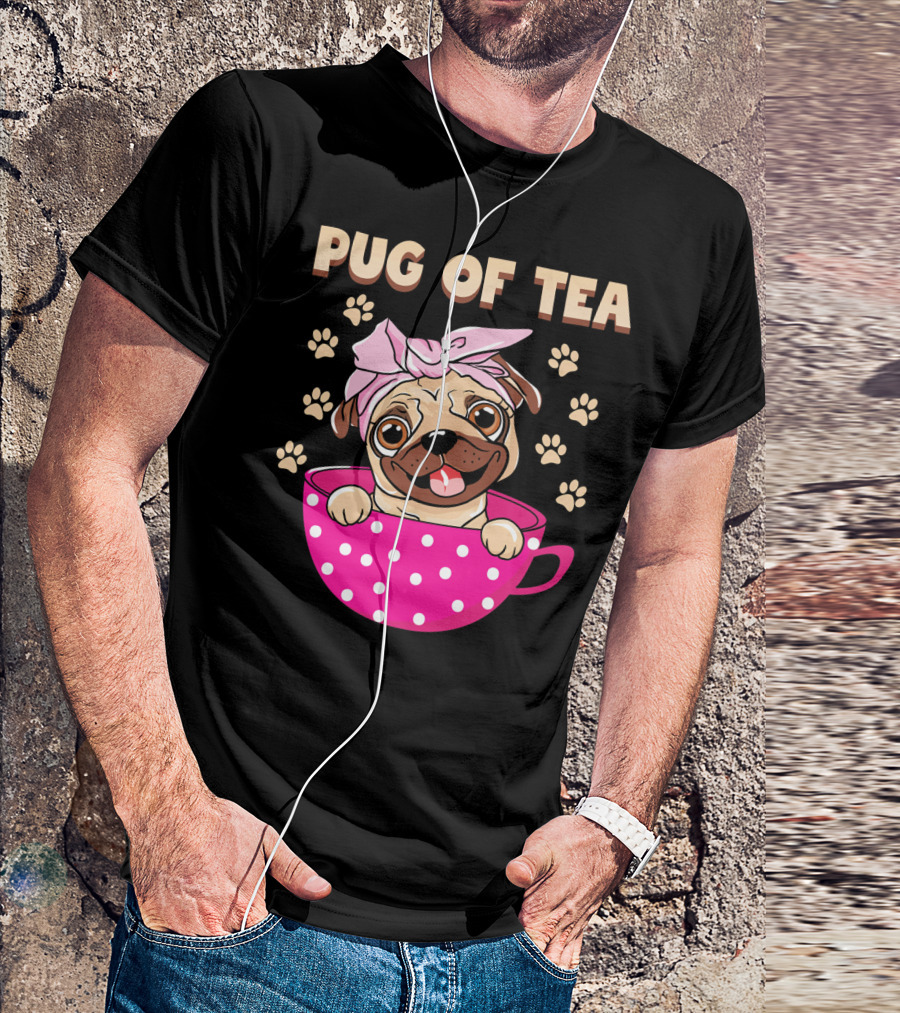 Pug Of Tea Pug Dog In Pink Polka Dot Cup T-Shirt