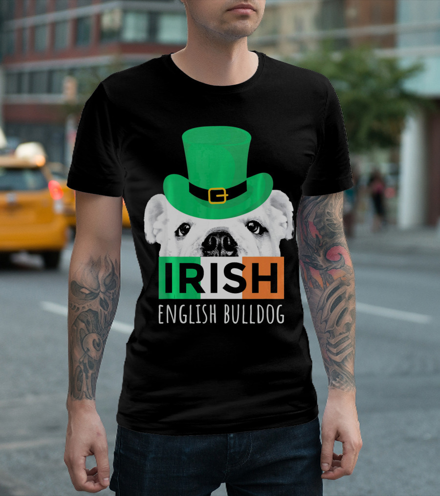 Irish English Bulldog St Patrick Irish Flag Hat T-Shirt