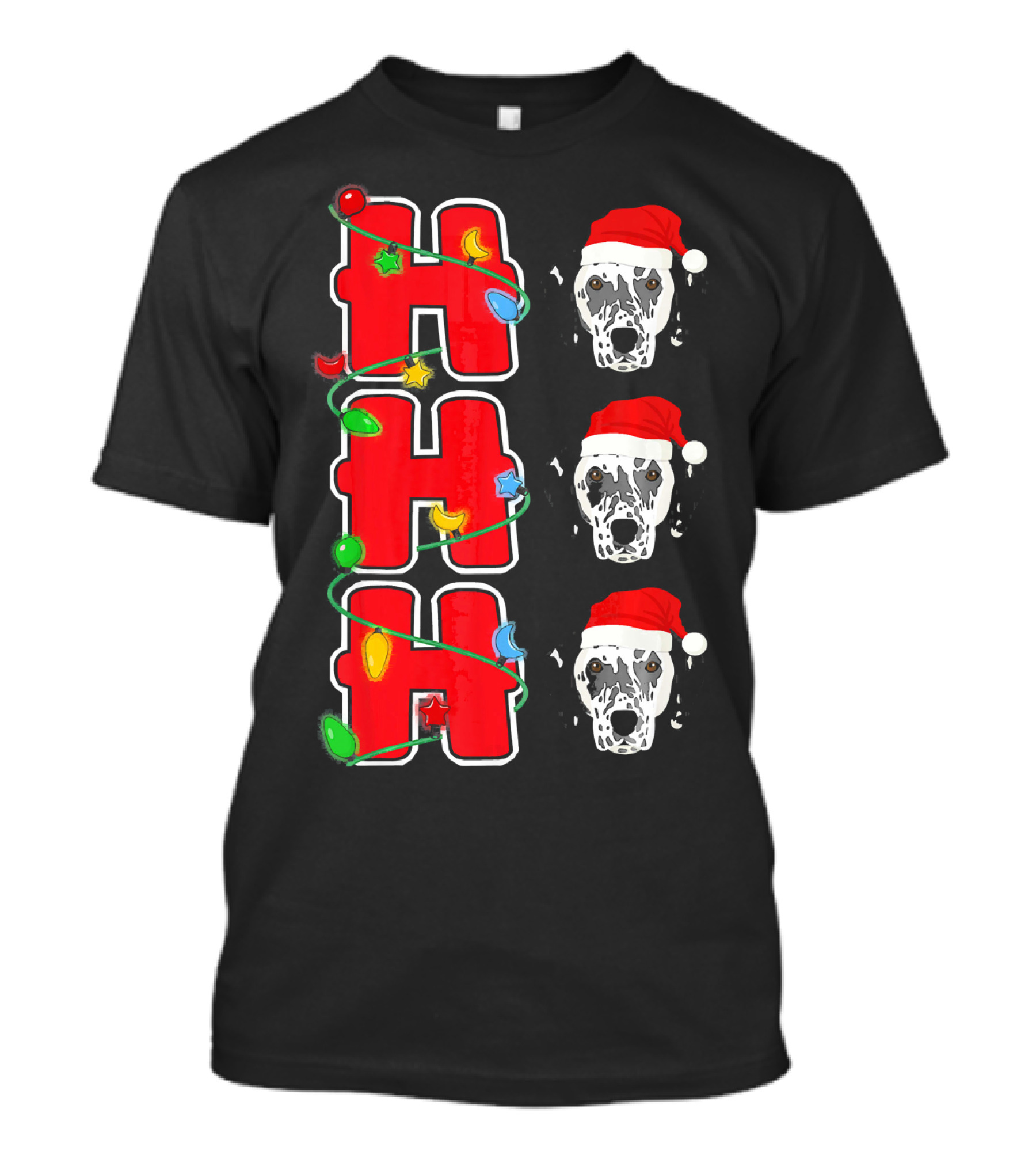 Ho Ho Ho Christmas Lights Santa Hat Dalmatian Faces T-Shirt
