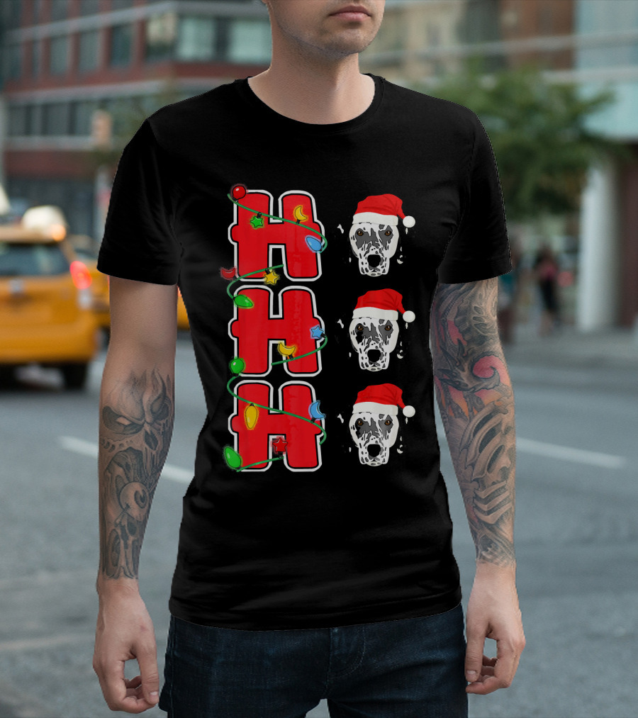 Ho Ho Ho Christmas Lights Santa Hat Dalmatian Faces T-Shirt