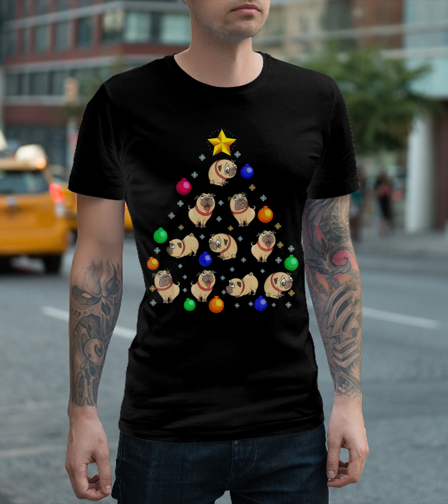 Pug Dog Christmas Tree With Ornaments And Star T-Shirt