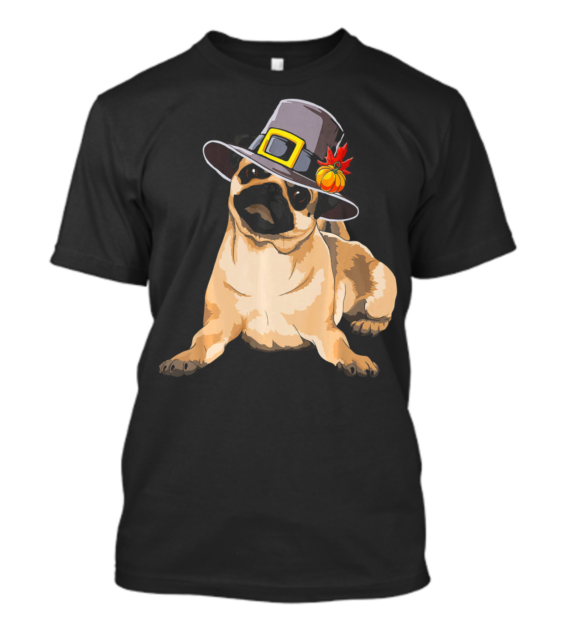 Pug Dog Pilgrim Hat Dog Lover Thanksgiving Happy T-Shirt